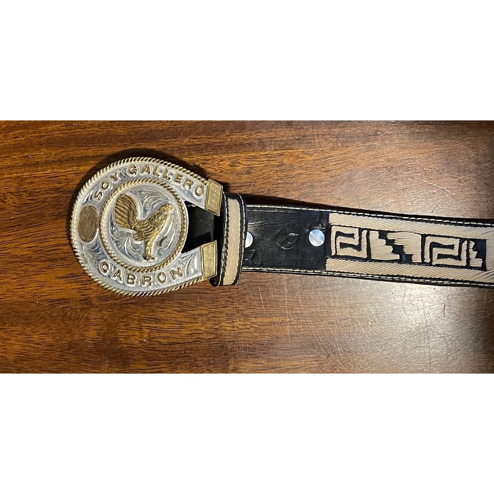 Soy Gallero Cabron Rooster Western Belt 36 Silver Gold‎ Mens Patterned Accessory